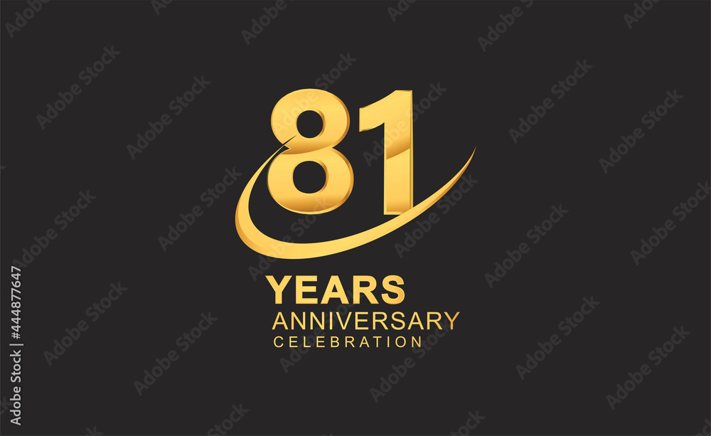 81st years anniversary with swoosh design golden color isolated on black background for celebration 81st years anniversary with swoosh design golden color isolated on black background for celebration