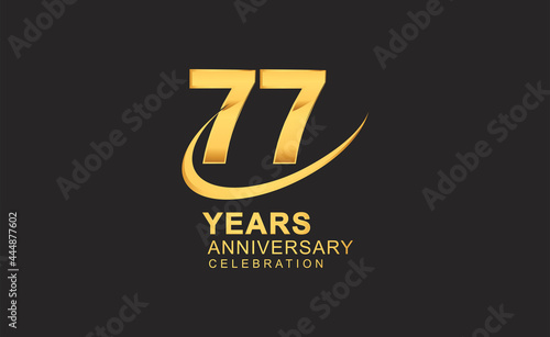 77th years anniversary with swoosh design golden color isolated on black background for celebration