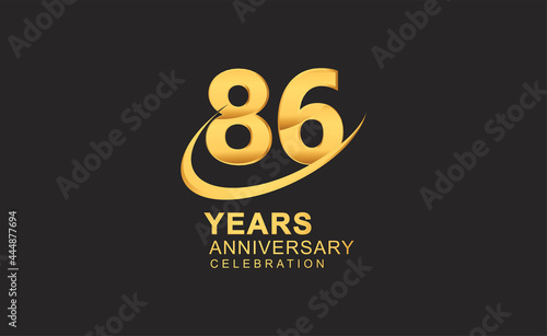 86th years anniversary with swoosh design golden color isolated on black background for celebration
