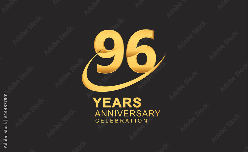96th years anniversary with swoosh design golden color isolated on black background for celebration 96th years anniversary with swoosh design golden color isolated on black background for celebration