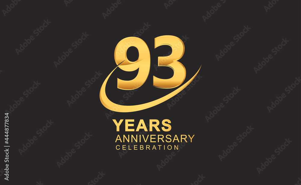 93rd years anniversary with swoosh design golden color isolated on black background for celebration 93rd years anniversary with swoosh design golden color isolated on black background for celebration