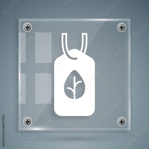 White Vegan food diet icon isolated White background. Organic, bio, eco symbol. Vegan, no meat, lactose free, healthy, fresh and nonviolent food. Square glass panels. Vector