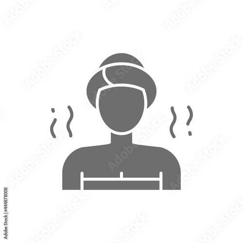 Girl in the sauna, bathhouse grey icon.