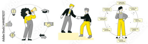 Mentoring, coaching, personal skills development. Flat design vector.