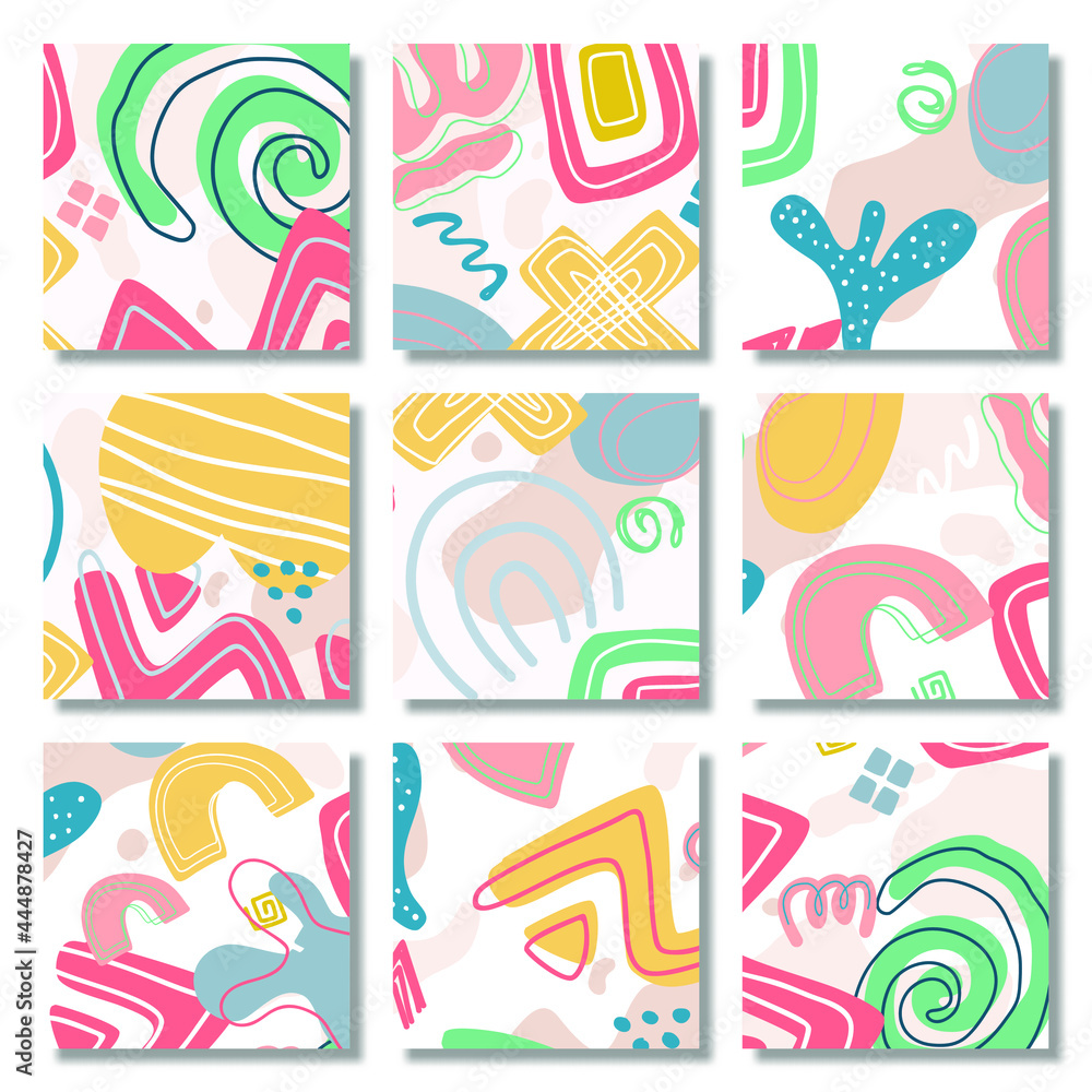 Set of Abstract Shape Background Memphis Pastel Color