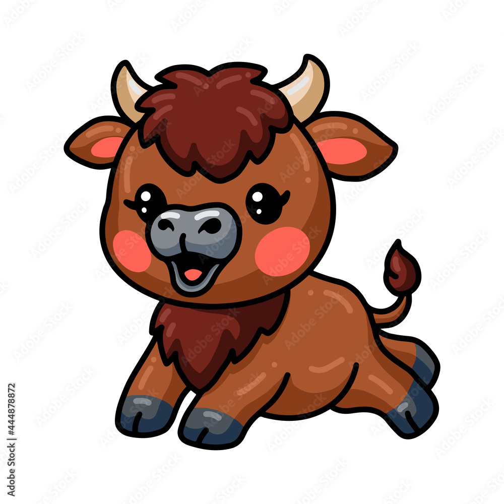 Obraz premium Cute baby yak cartoon jumping