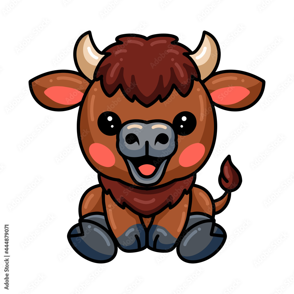 Cute baby yak cartoon sitting Cute baby yak cartoon sitting