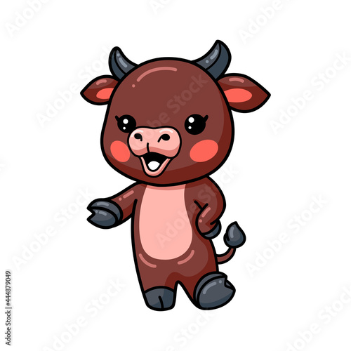 Cute baby bull cartoon presenting