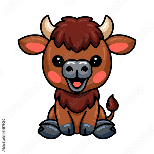 Cute baby yak cartoon sitting