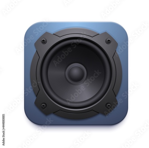 Sound speaker icon, audio music stereo system vector 3d sign isolated on white background. Design element for mobile application or website, ui graphic, volume button for audio player app