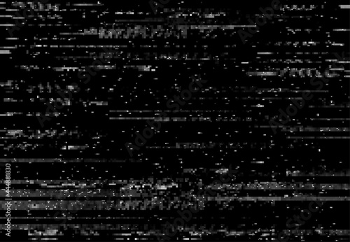 Glitch distortion screen, VHS video glitch effect with lines and noise, vector background. TV pixels on digital screen television, computer or VHS signal distortion with glitch effect photo