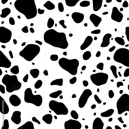 Seamless pattern. Cow or dalmatian. Spots. Black and white. Animal print, texture. Vector background.