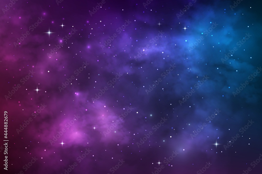 Starry universe, space galaxy nebula, stars and stardust. Vector cosmic  background with blue and purple realistic nebulosity and shining stars.  Colorful cosmos infinite, night sky wallpaper backdrop Stock Vector | Adobe  Stock