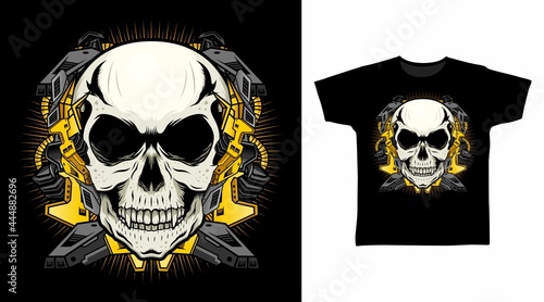 Skull Head with Red Target Line illustration t-shirt design concept.