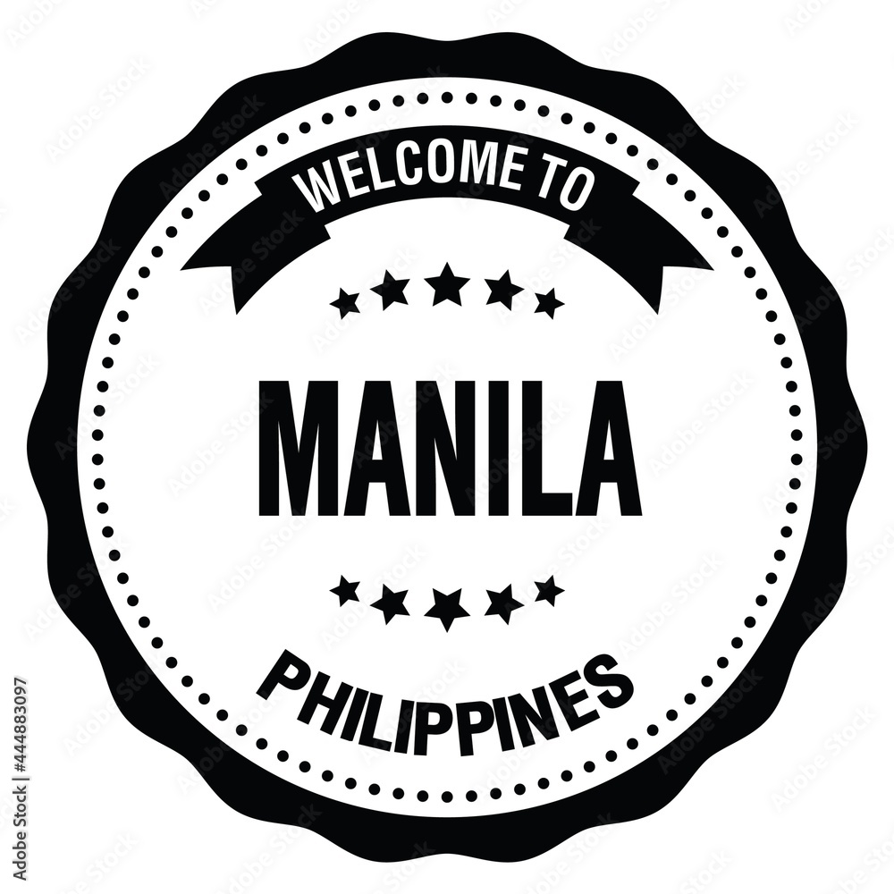 WELCOME TO MANILA - PHILIPPINES, words written on black stamp