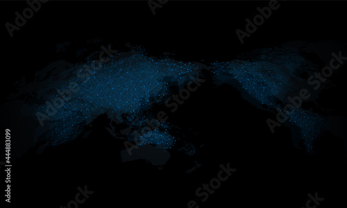 abstract technology map lights dark backdrop with over the world.