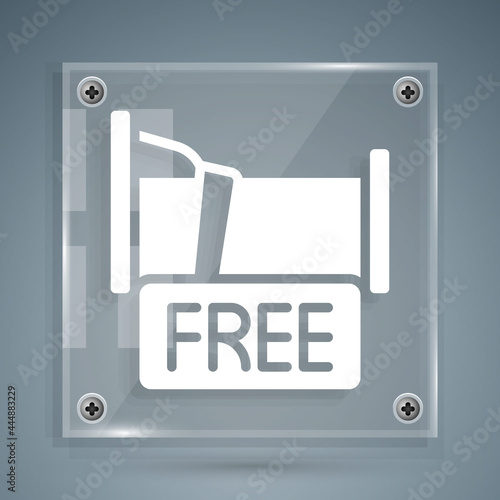 White Free overnight stay house icon isolated on grey background. Square glass panels. Vector