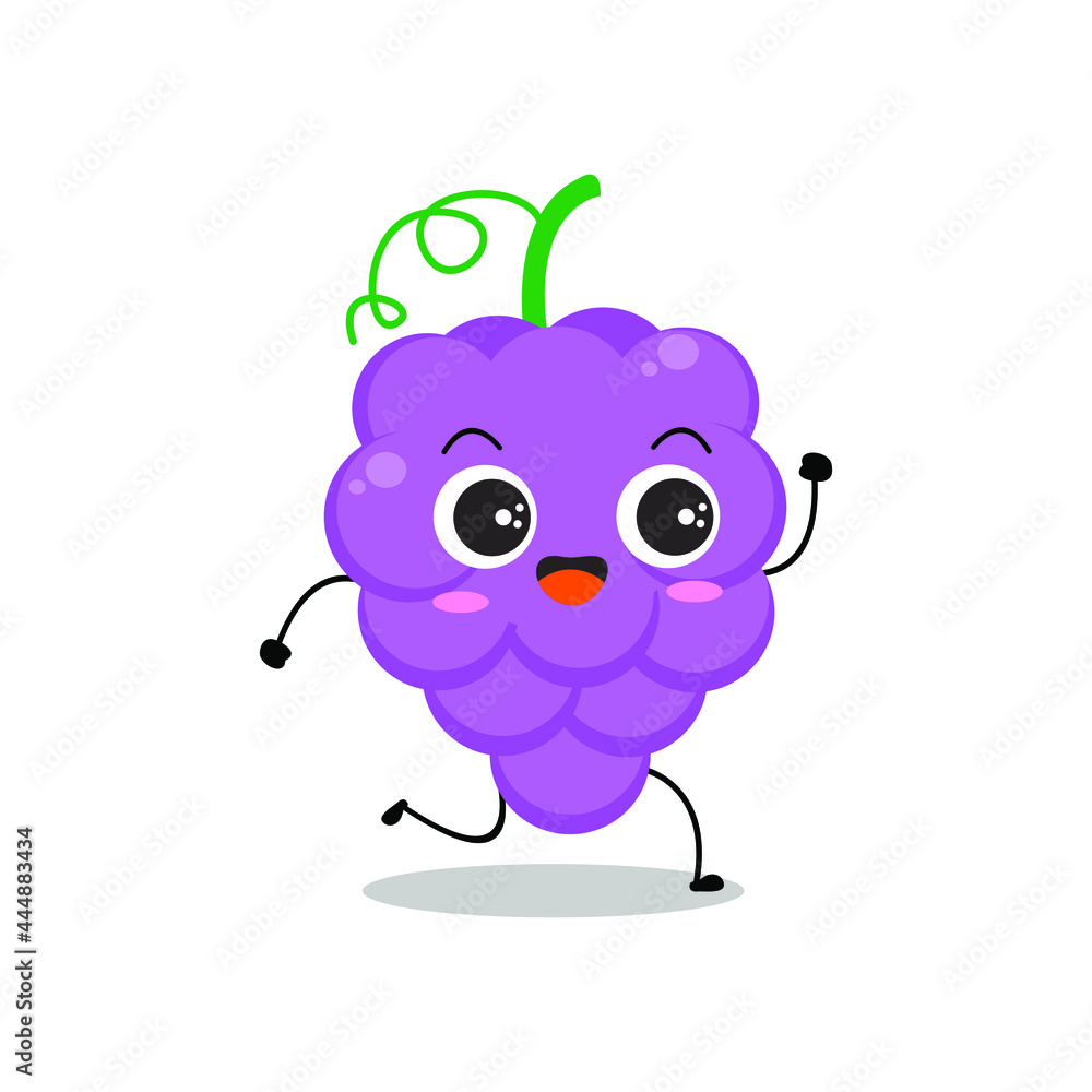 Vector illustration of grape character with cute expression, funny, run, grapes isolated on white background, simple minimal style, fresh fruit for mascot collection, emoticon Vector illustration of grape character with cute expression, funny, run, grapes isolated on white background, simple minimal style, fresh fruit for mascot collection, emoticon