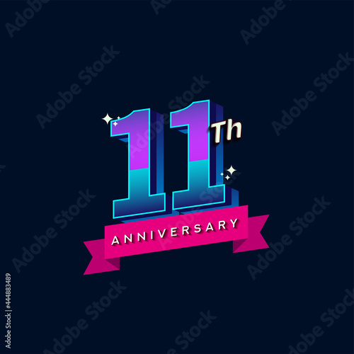 11th anniversary celebration logotype colorful design. Simple and retro anniversary logotype design.