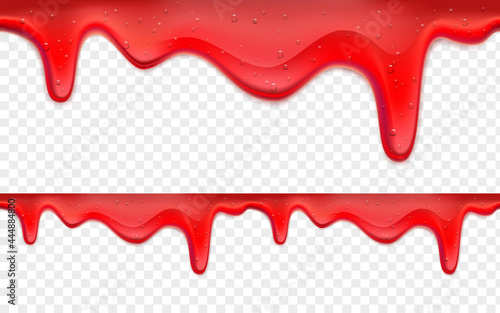 Dripping strawberry jam or slime. Seamless pattern. photo