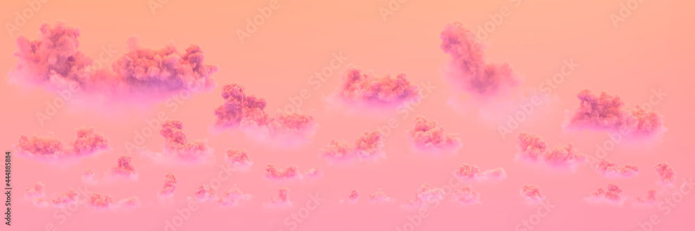 orange panoramic cumulus sunset backdrop , creative nature 3D illustration