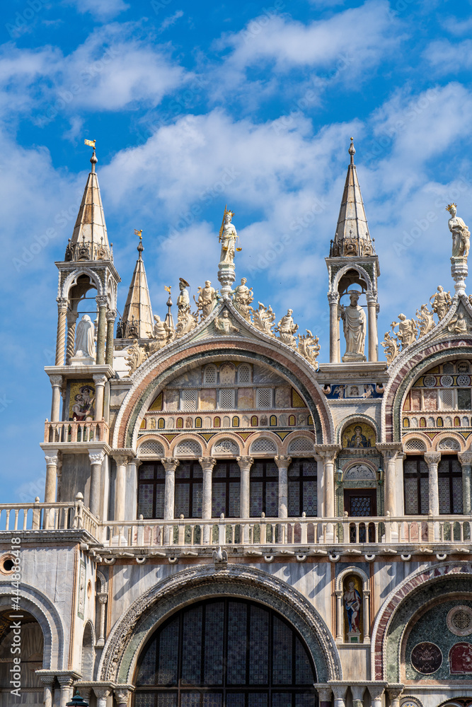 St. Mark's square with iconic sights of St. Mark's basilica in Venice, Italy