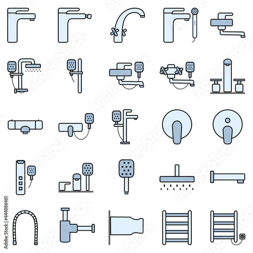 bathroom plumbing equipment icons collection, vector