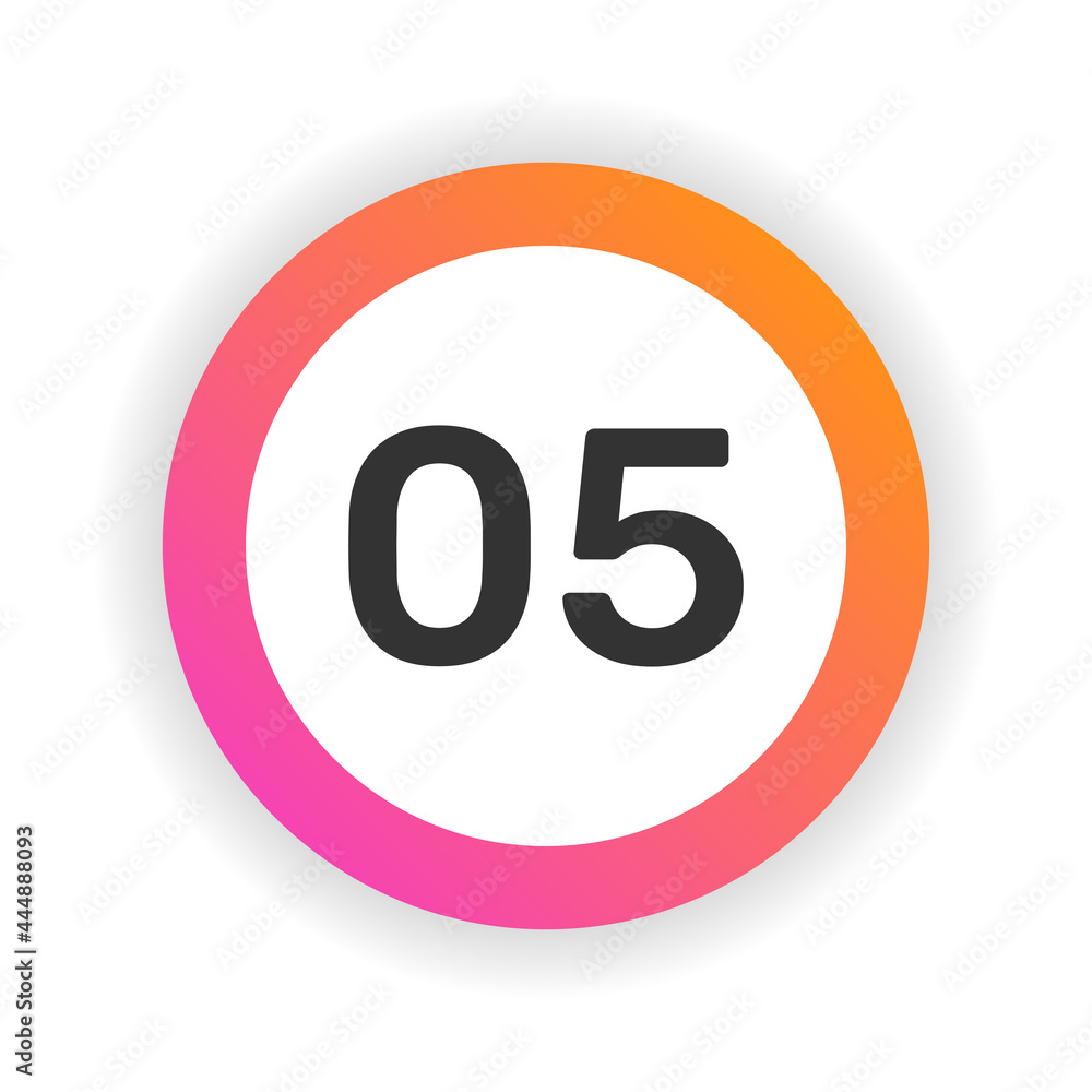 Number five 5 flat design icon. Circular button sign with gradient and light shadow. Number five 5 flat design icon. Circular button sign with gradient and light shadow.
