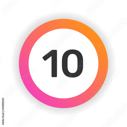 10  Number ten on circle button isolated on white background.