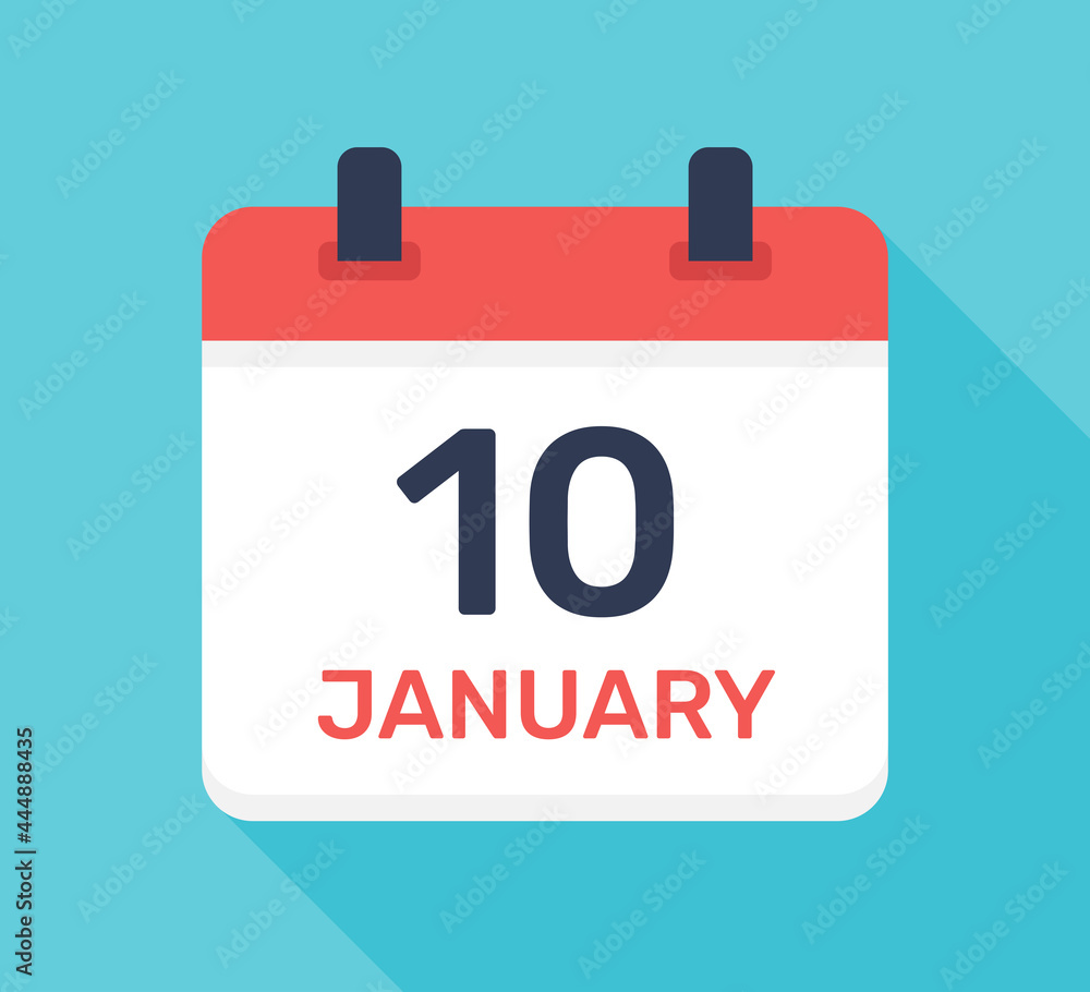 January 10, ten of the month. Vector flat design of daily calendar icon. Date and day of the year. January 10, ten of the month. Vector flat design of daily calendar icon. Date and day of the year.