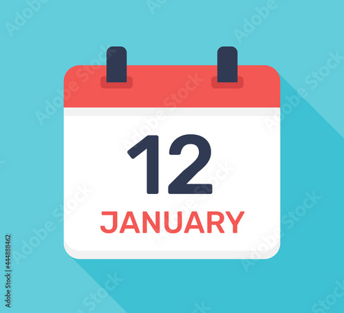 January 12, Jan 12 or twelve of January calendar icon symbol.
