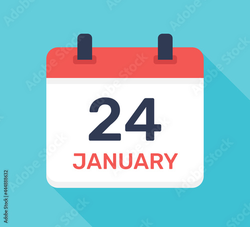 Calendar with day 24 January, flat design vector illustration.