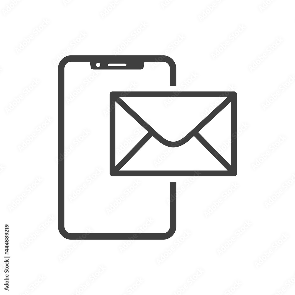 Icono smartphone con correo electrónico con lineas en color gris Icono smartphone con correo electrónico con lineas en color gris