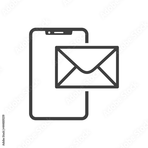 Icono smartphone con correo electrónico con lineas en color gris
