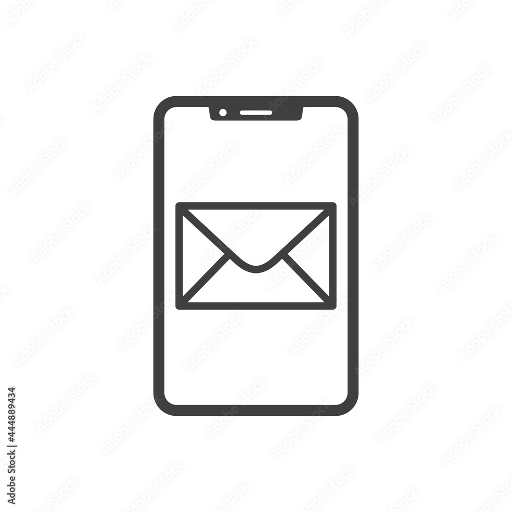 Icono smartphone con correo electrónico con lineas en color gris Icono smartphone con correo electrónico con lineas en color gris