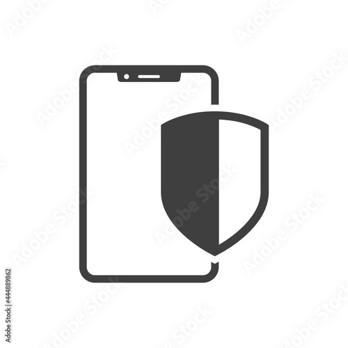 Icono smartphone con escudo con lineas en color gris