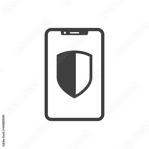 Icono smartphone con escudo con lineas en color gris