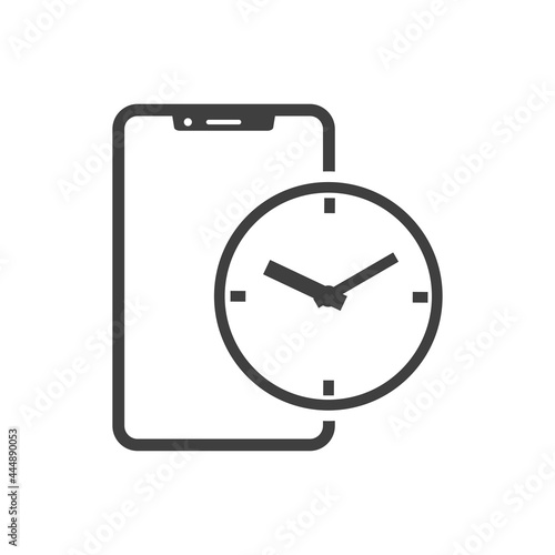 Icono smartphone con dial reloj con lineas en color gris