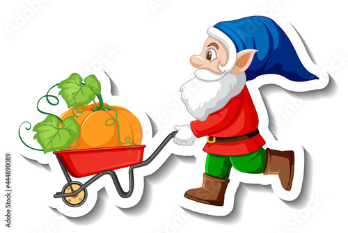 A sticker template with garden gnome or dwarf cartoon chracter