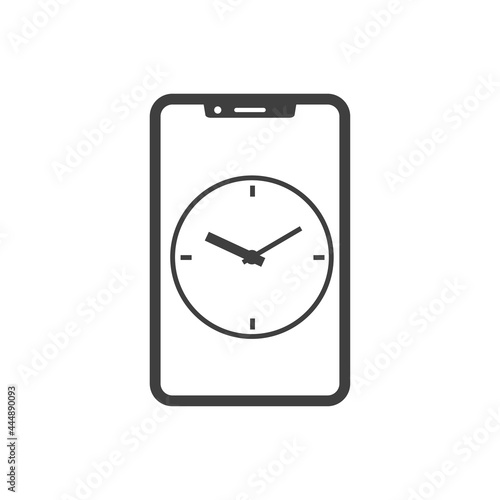 Icono smartphone con dial reloj con lineas en color gris