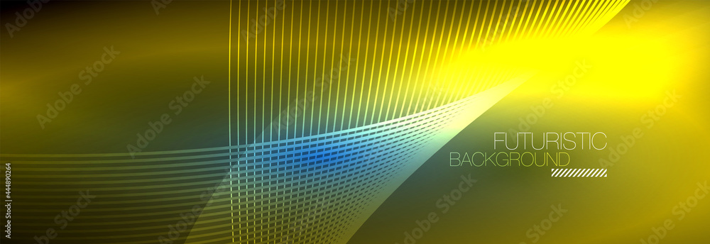 Abstract neon glowing light in the dark with waves. Shiny magic energy and motion concept, vector abstract wallpaper background Abstract neon glowing light in the dark with waves. Shiny magic energy and motion concept, vector abstract wallpaper background