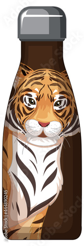 A brown thermos bottle with tiger pattern