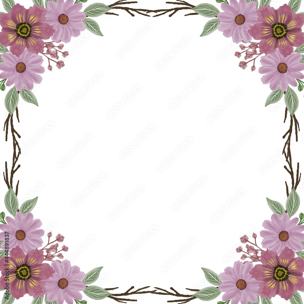 square frame with pink flower watercolor border