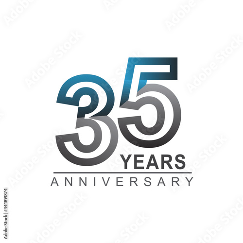 35th years anniversary logotype bold line number with grey and blue color for celebration event isolated on blue background