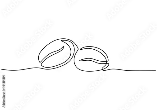 One continuous line drawing of whole healthy organic coffee bean for restaurant logo identity. Fresh aromatic seed concept coffee drink minimalism hand draw graphic design vector illustration