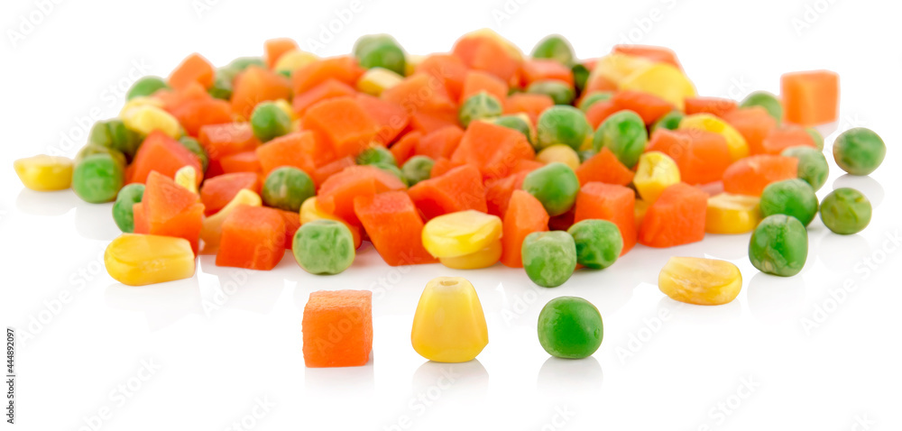 Fresh mixed vegetables on white. Golden mix.