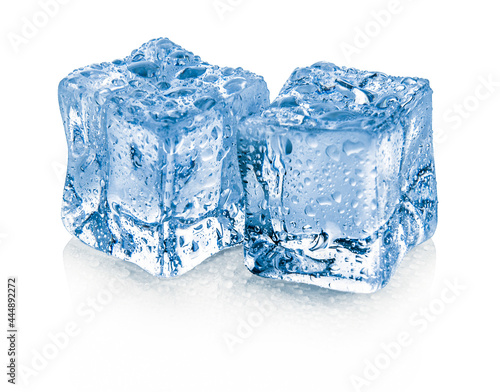 Two ice cubes on white background.