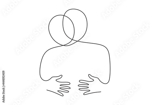 Continuous one line drawing of young couple hugging each other. Man and woman in love, and share their intimacy. Love concept isolated on white background. Vector illustration romantic couple