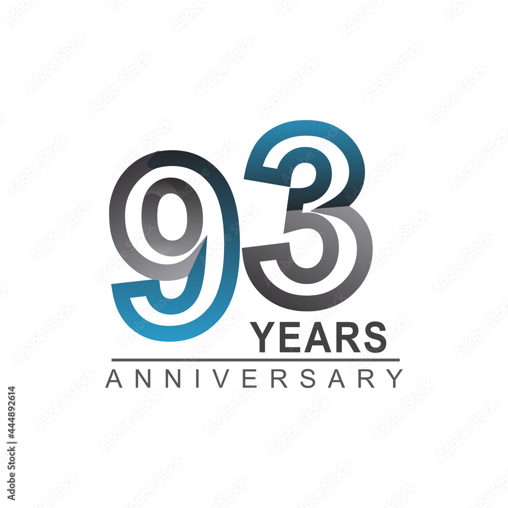 93rd years anniversary logotype bold line number with grey and blue color for celebration event isolated on blue background