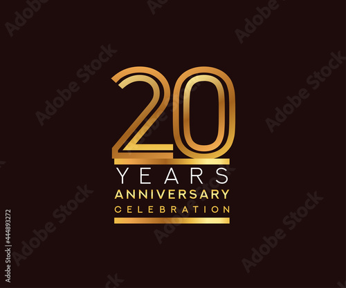 20th years anniversary celebration logotype. Anniversary logo with golden and silver color isolated on black background, vector design for celebration, invitation card, and greeting card